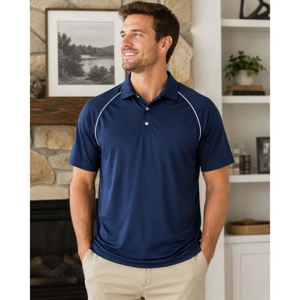 Foot Joy FJ Raglan Short Sleeve Polo Shirt Men XL Navy Blue Golf - Picture 1 of 5